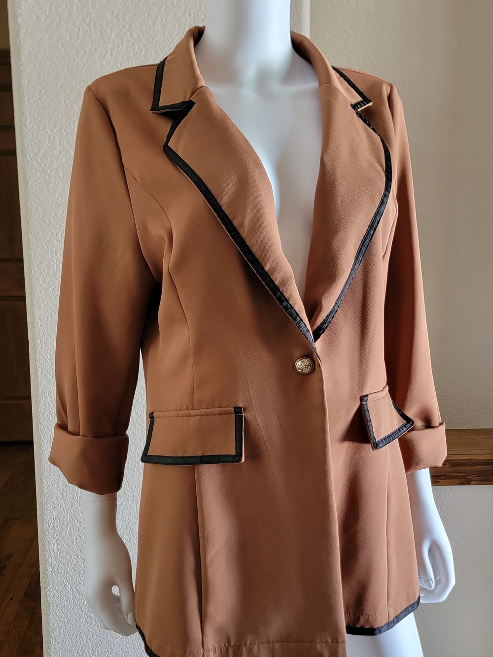 Classic Tan Blazer with Black Trim